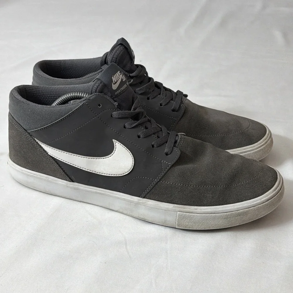 Nike Shoes Mens 12‎ SB Portmore II Solar Mid Sneakers Gray Lace Up 923198-010